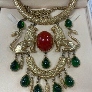 Kenneth Jay Lane & Donald Stannard Rare Gold-Tone Lion Bib Necklace
